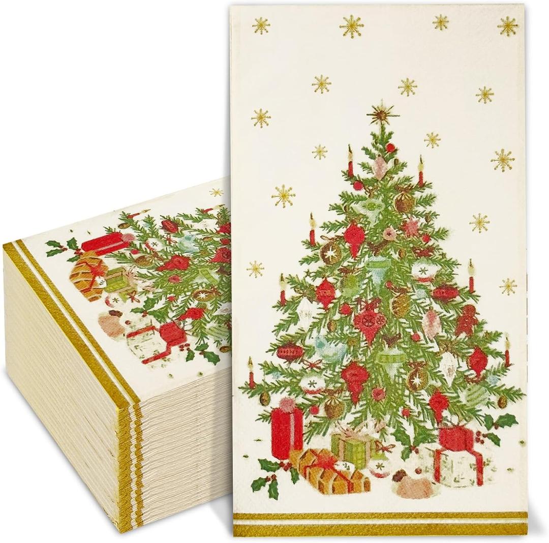 3 x 60 Pack Vintage Christmas Tree Themed Guest Napkins 4.3  7.8Inch Cream Snowflake Christmas Tree Disposable Lunch Dinner Napkins Christmas Day Party Family Gathering Table Decoration