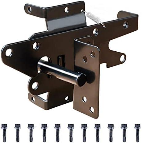 Heavy Duty Gate Latch, Post Mount Automatic Self-Closing Door Latch,for Wooden/Vinyl Fence, Pool,Garden Outdoor, W/Mounting Screws (Black)
