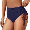 American Trends High Waisted Bikini Bottoms for Women Tummy Control Swimsuits Bottoms Full Coverage Bathing Suit Bottom (Small, Navy Blue)