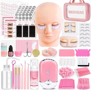 VISCOO Upgraded Eyelash Extension Kit for Beginners, Lash Extension Kit with Mannequin Head, Eye Model with Replacement False Lashes,Lash Starter Kit with Fan,Extension Glue and Remover for Training