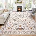 Rug for Living Room 8x10, Soft Washable Area Rugs for Bedroom, Floral Butterfly Low Pile Modern Insect Carpet Non Slip Thin Large Throw Carpets for Dining Room Kitchen Home Office, Beige