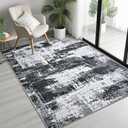 Modern Abstract 3x5 Rug for Entryway, Non Slip Machine Washable Area Rug, Soft Low Pile Ultra Thin Distressed Doormat for Indoor Entry, Kitchen, Dorm, Living Room, Bedroom, Black Gray