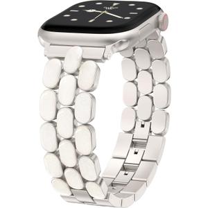 Wearlizer Metal Band Compatible with Apple Watch Bands for Women 40/38/41/42/44/45/46/49mm, Enamel Stainless Steel Strap for iWatch Series 11-1 SE/Ultra (Starlight/Iridescent)