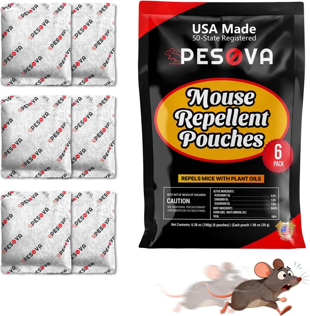Mouse Repellent Pouches, Natural Rodent Repellent for Home, Car, RV, Garage, and Storage-Peppermint Scented Mice Repellent, Long-Lasting Indoor & Outdoor Rodent Defense (6 Pack)