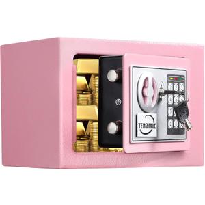 TENAMIC Safe Box 0.23 Cubic Feet Electronic Digital Security Box, Keypad Lock Box Cabinet Safes, Solid Alloy Steel Office Hotel Home Safe, Pink