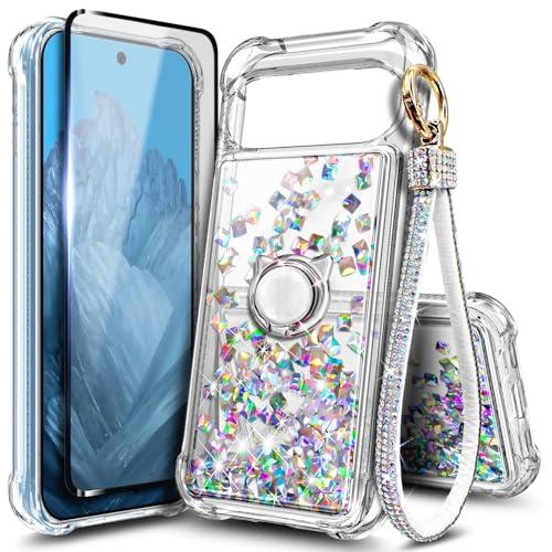 WDHD Compatible with Google Pixel 9 Pro XL Case Crystal Gem | Bling Sparkly Glitter Liquid Cute Phone Cover for Women Girl with Tempered Glass Screen Protector/ Ring Holder/ Diamond Wrist Strap Lanyard