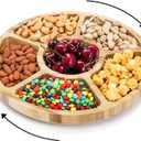 Dicunoy Divided Serving Dish Tray, 13'' Bamboo Rotatable Veggie Fruit Platter, Lazy Susan Relish Sectional Snack Container Bowls with 6 Compartments for Candy, Appetizer, Nuts, Parties