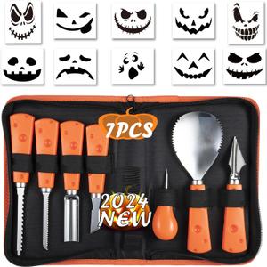 ENVEL Halloween Pumpkin Carving Kit, 7 Pcs Professional Stainless-Steel Pumpkin Tools Set Heavy-Duty Steel Cutting Easily for Art Crafts,Adults Kids