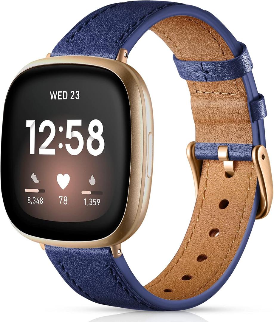 Maledan Compatible with Fitbit Sense/Fitbit Versa 3 Bands Women Men, Soft Top Grain Genuine Leather Band Replacement Wristbands Slim Strap Accessories for Fitbit Versa 3/Versa 4/Sense/Sense 2 Watch