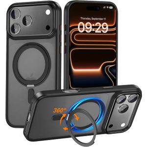 Phone Case Design for iPhone 17 Pro Max with Ring Stand, Compatible with MagSafe, Anti-Yellowing Magnetic Case for 17 Pro Max, Military-Grade Drop Protection, Anti-Fingerprint Protector, Black