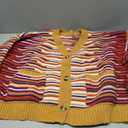 RoseSeek Women's Striped Color Block Sweaters Button Down Long Sleeve Cardigans Crop Tops Yellow Large