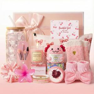 14 Pcs Easter Gifts for Teenage Girls- Birthday Gifts for Teen Girl Gift Trendy Stuff- Unique Gift Sets for Teen Girls Daughter Sister Friend Sweet 16th 18th 21st Pink Gift Basket, Pink