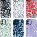 for iPhone 12 Case, Vintage Botanical Pattern with Blue Flowers, Military-Grade Drop Protection, Floral Soft Slim TPU Protective Cover with Camera Protection for Women & Girls