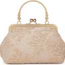 Vintage Embroidery Lace Floral Clutch Purse for Women Formal Evening Bag Kiss Lock Handbag Wedding Cocktail Party Purse (Champagne)