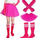 Women Hot Pink 5-Layer Tulle Tutu Skirt, Adult Tutu with Gloves Socks Set,Teens Halloween Pink Tutu (Pink), Size: Large