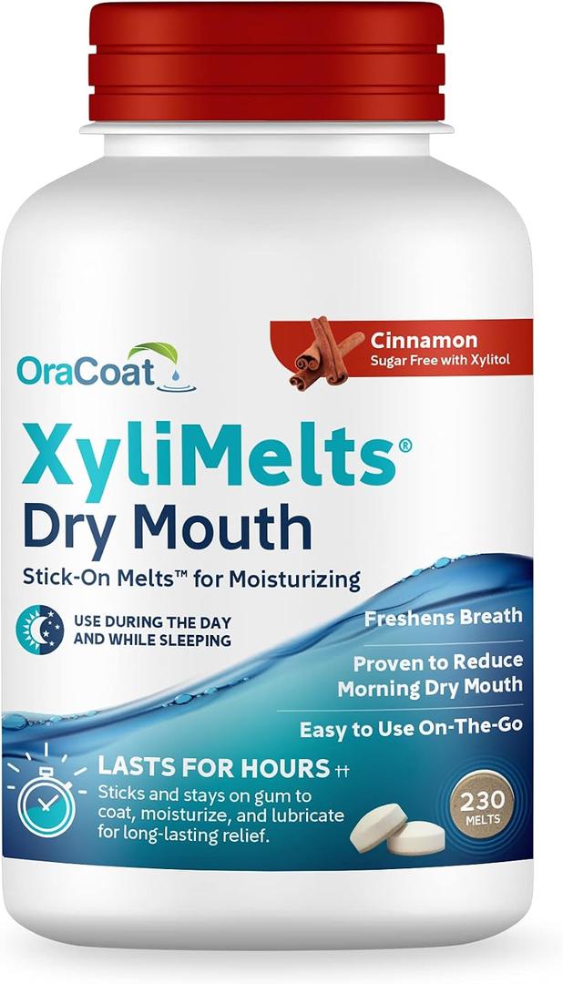 Oracoat XyliMelts for Dry Mouth Night Time or Day - Moisturizing Dry Mouth Adhering Discs, Sugar Free with Xylitol, 230 Count, Cinnamon, 8-Hour Relief, BBD 06/2029