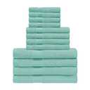 SUPERIOR Kendell 12 Piece Egyptian Cotton Towel Set, Highly-Absorbent, Plush Luxury Towels, Dobby Border, Solid, Face Towels, 13 x 13, Hand Towels, 16 x 28, Bath Towels, 27 x 54, Sea Foam