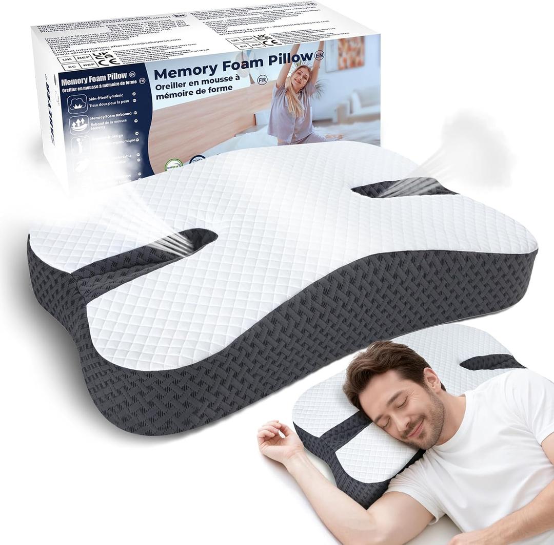 SAHEYER AntiSnoring Pillow for Side Sleepers, Stop Snore Aid with Memory Foam, Orthopedic Pillow for Sleeper, Snoring Solution and Remedy, AntiSnore Devices, Black