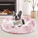 JOLLYVOGUE Calming Dog Bed for Small Dogs - 23 inches Donut Washable Small Dog Bed for Kittens & Puppies, Anti-Slip Round Fluffy Plush Faux Fur Cat Beds (Fits up to 25 lbs Pets, Smoke Pink)