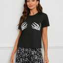 Laqeyko Cute Pajamas for Women Shorts Set Short Sleeve Tops and Shorts Pjs Sets Nightwear Sleepwear (Black, XL)