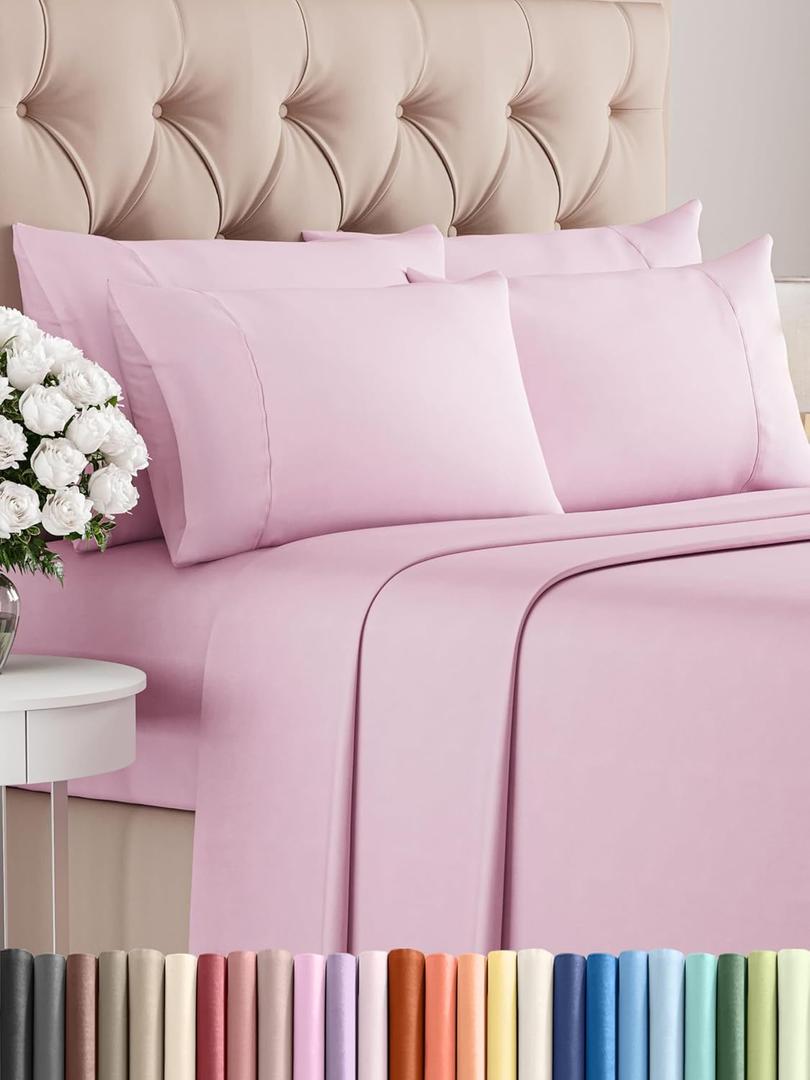 King 6 Piece Sheet Set - Cooling Sheets for Hot Sleepers - Hotel Luxury Bedding Set with 8-16 Inch Deep Pockets - 1 Flat & 1 Fitted & 4 Pillowcases - Ultra Soft, Easy Care & Wrinkle Free - Light Pink