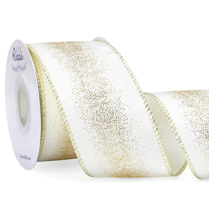 Ribbli Ivory with Champagne Gold Glitter Wired Ribbon for Christmas Tree, Gift Wrapping, Crafts & Wreath Supplies  2.5 Inch x 10 Yard