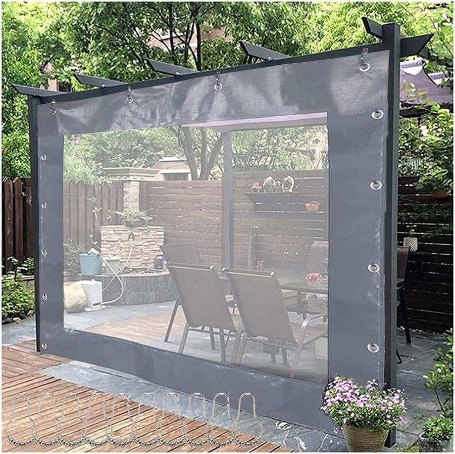 Outdoor Transparent Window Curtain Waterproof, Plastic Tarpaulin Panel, Tent Side Curtains Weather Resistant with Rustproof Grommets & Hook for Pergola, Porch, Gazebo, Cabana (2x3m/6.5x9.8ft, Clear)