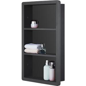 IDYLLOR Recessed Medicine Cabinet No Mirror - 14x24 Bathroom Storage Wall Cabinet with 2 Shelves, 304 Stainless Steel Shower Niche, Matte Black Waterproof for Bathroom, Toilet, Vanity