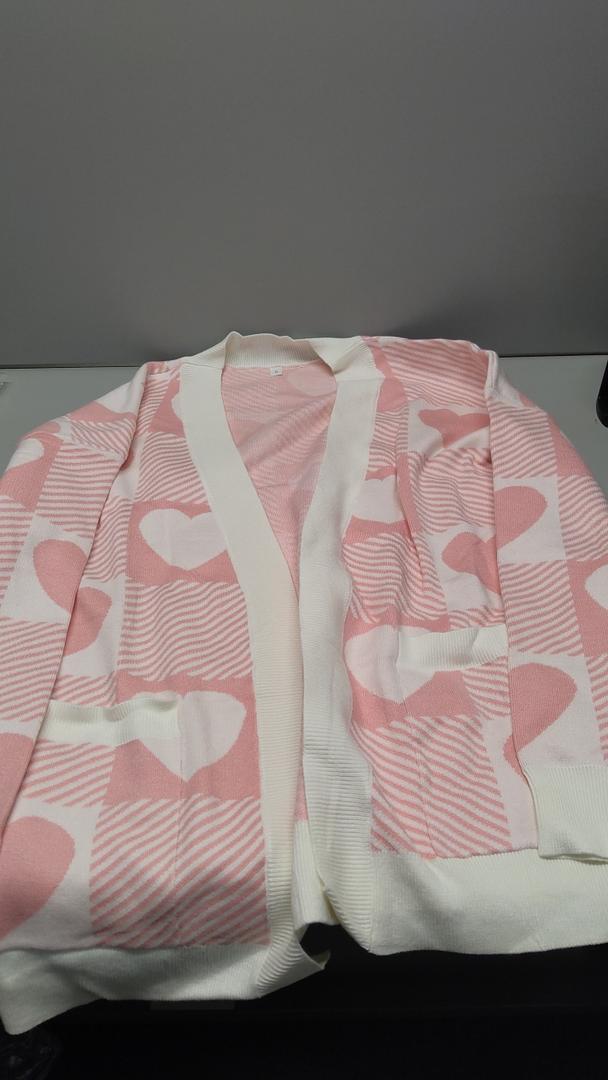 Women Valentines Day Sweater Cardigan Button Down Oversized Checkered Heart Long Sleeve V Neck Knit Sweater Outwear Pink L