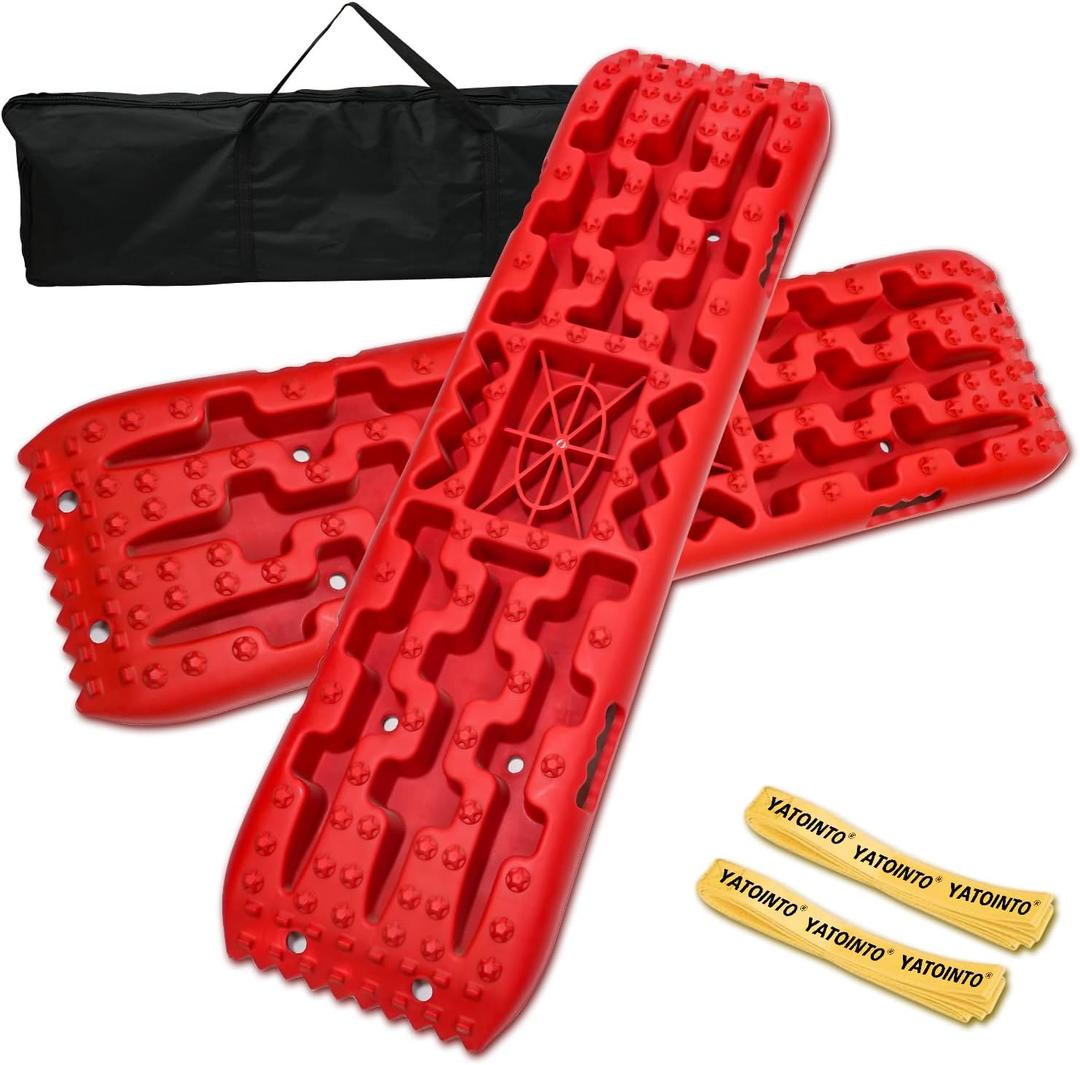 YATOINTO Off-Road Traction Boards with Jack Base,Pair Recovery Tracks Tire Traction Mats for 4WD Mud,Sand,Snow,Rock Tracks. 4X4 Recovery Boards with 2 Straps&Storage Bag for RV Truck Jeep SUV,Red