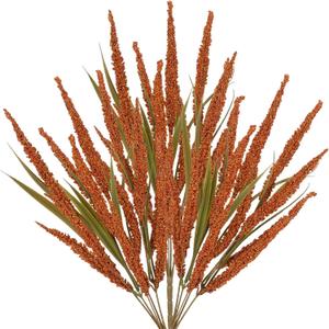 Briful 3 Pack Artificial Grain Ear Stems 16.1in Faux Orange Wheat Foliage Spray Fall Floral Stems Autumn Harvest Branches for Vase Rustic Farmhouse Home Wedding Bouquet Party Decor