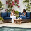 Summsun Outdoor Chair Cushions, Faux Linen Backrest and Deep Seat Cushion Set for Patio Furniture with Weather Resistant Removable Cover, Ties, Non-Slip Bottom, 24 x 24 Inch, Navy, Set of 4