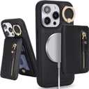 for iPhone 13 Pro Phone case with Card Holder with Compatible magsafe Magnetic, Key Chain PU Leather Flip Kickstand Detachable 2-in-1 Wallet case for Apple13Pro Women Men-Black