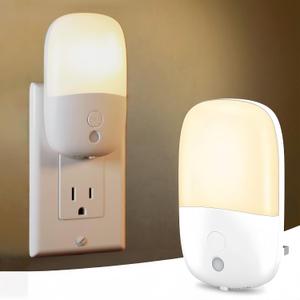 Dimmable Night Light Plug in with On/Off Switch, Auto Dusk to Dawn Sensor LED Nightlights, Adjustable Brightness (Warm White) for Bathroom, Hallway, Kids Room, Stairs (2 Pack)