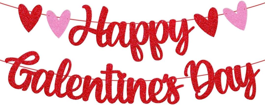 Galentine's Day Decoration Happy Galentines Day Banner Valentine's Day No Boys Allowed Romantic Gal Pals Party Backdrop for Girls Women Red Glitter Decor