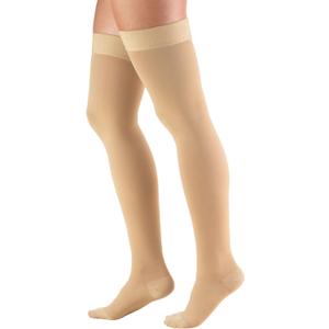 Truform 20-30 Mmhg Compression Stockings for Men & Women, Thigh High Length, Dot Top, Closed Toe, Beige, Medium (Medium (1 Pair))