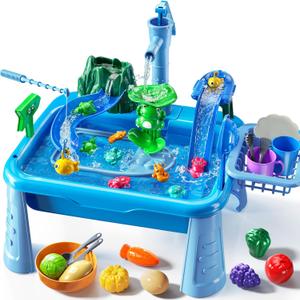 JUKUDAHU Water Table Play Sink Toy for Kids 2 3 4 5 6 Years Old - Outdoor Kitchen with Running Water, Fishing Games, Toddler Water Play Table for Kids Ages 3-8, Beach Outdoor Toys, Summer Gifts