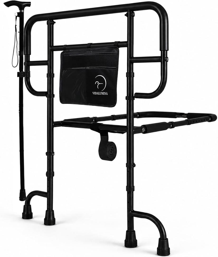 Heavy Duty Bed Rail for Elderly Adults, Supports 500 lbs, Fits King & Queen | California-designed steel construction, adjustable height, secure under-mattress straps, permanent setup, everyday stability.