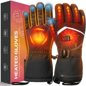 Heated Gloves for Men Women, Rechargeable Hand Warmer Gloves with Touchscreen, Waterproof Electric Heated Ski Glove for Winter Outdoor Work Hunting Camping Snowboarding Hiking Raynaud (Medium, Black)