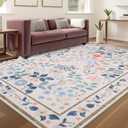 YIHOUSE 5x7 Pink Area Rug, Washable Bedroom Rug Floral Non Slip Soft, Small Colorful Throw Carpet for Nursery Dorm Kids Room Playroom Girls Room Pink,5'x7'