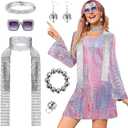 Womens 70s Outfit 1970s Dress Costume 70's Accessories Jewelry for Birthday Dance Party Halloween (Medium, Pink)