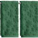 Artoid Mode 2 Pcs Dark Green 3D Shamrock Jacquard Patrick Hand Towels for Bathroom, 100% Cotton Soft Absorbent Bathroom Decor Towels, 13.7 x 29.5 Inch