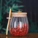 21oz Glass Container with Bamboo Lid and Spoon,Glass Bowl Glass Jar for Sugar Coffee Bar Accessories(C), Transparent