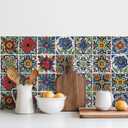 30 Pcs Mediterranean Style Peel and Stick Wall Tile Decals - Waterproof Vinyl Stickers for Kitchen Backsplash, Bathroom, Stair Riser Decor - Spanish Floral Pattern - 4x4 Inch