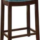 Linon Claridge Backless Counter Stool Blue Faux Leather Wood Frame in Dark Brown, unspecified