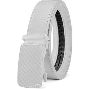 CHAOREN Mens Belt Leather Ratchet Belt - Customizable Fit, Effortless Style (35mm) (32" to 38" Waist Adjustable, Carbon Fiber / White)