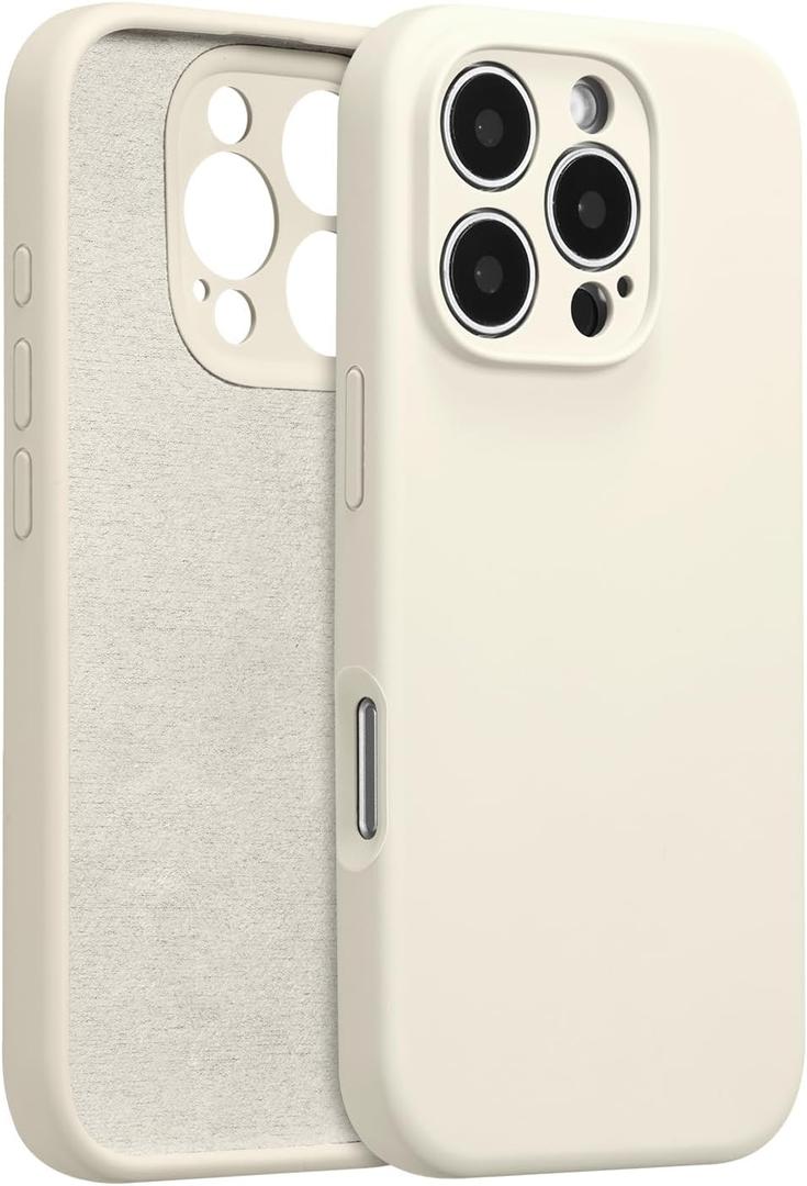 UCASONG for iPhone 16 Pro Case Silicone,with [Full Camera Protection][Soft Anti-Scratch Microfiber Lining],Liquid Silicone Ultra Slim Shockproof Phone Case for Men Women Girls-Antique White Cream 2pcs