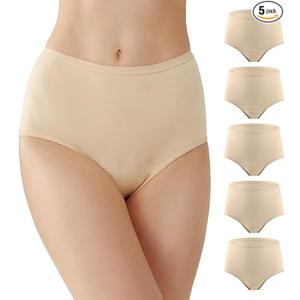 Battewa Washable Absorbency Incontinence Regular Underwear for Women, Reusable Leak Proof Protection Panties for Bladder Leakage(5Beige, Medium, 5 Pack)