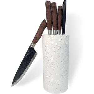 Knives Set with Block,6pc Chef Knife Set High Carbon Stainless Steel Sharp Knives with Universal Knife Block Suitable for Kitchen, Anti-Rust Kitchen Knife Block Set,Space-saving, Safer and Tidier (White)