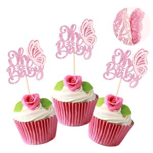 5 x Gyufise 36Pcs Pink Glitter Butterfly Oh Baby Cupcake Toppers 3D Butterfly Baby Shower Cake Pick Decorations for Butterfly Theme Baby Shower Kids Boys Girls Birthday Party Supplies